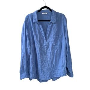 BEACHLUNCHLOUNGE Cotton Long Sleeve Popover Blouse Blue 1X